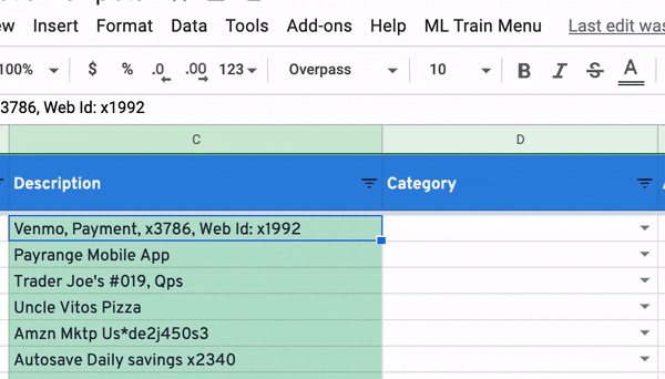 Text Classification in Google Sheets using Javascript