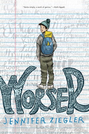 book cover — drawing of a boy with a backpack and lots of fascinating words