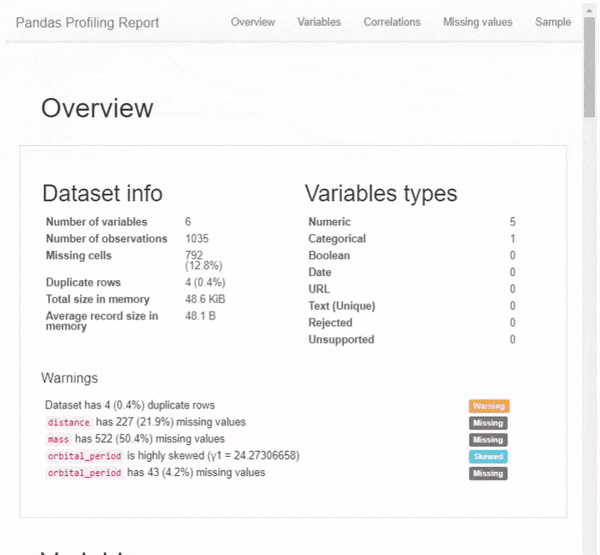 Data Exploration with just 1 line of Python