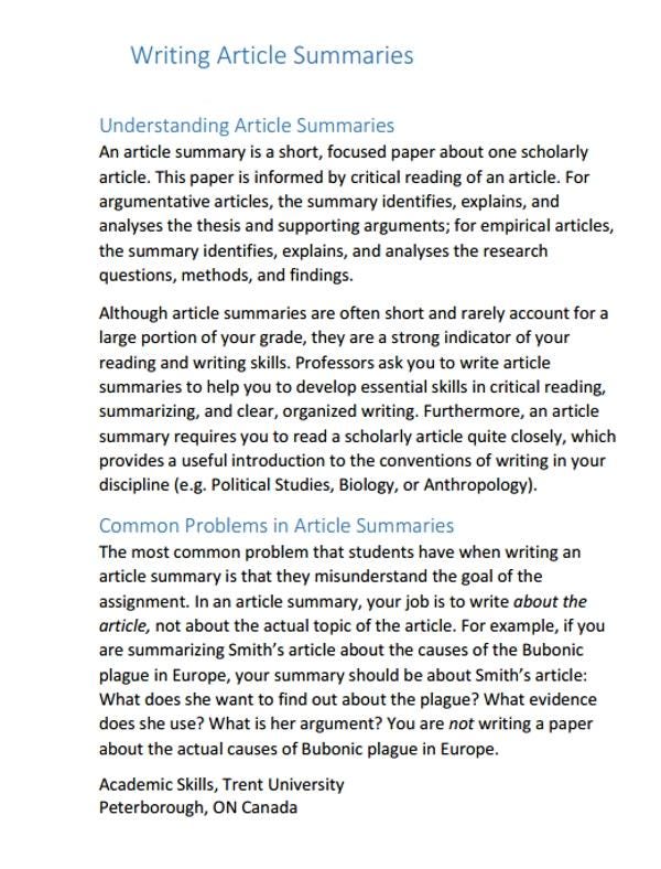 write a summary of an article