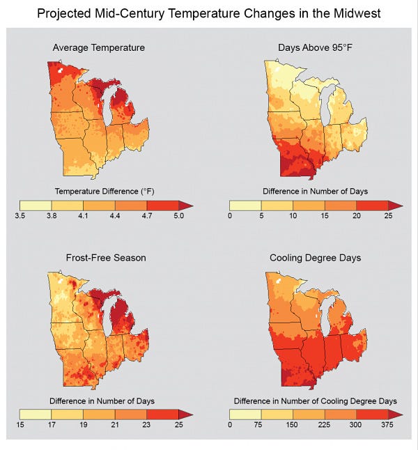 Projected Mid-Century Temperatures in the Midwest.