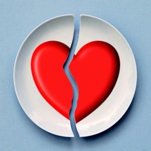 A broken heart-shaped plate.