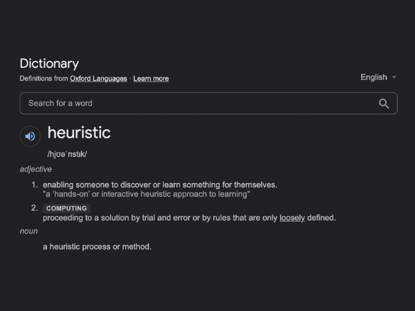 Screenshot of Google’s search result page with the meaning of “heuristic” being shown.