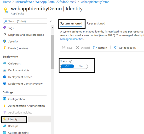 Manage wepapp identity in keyvault access policy using IAC Arm Template