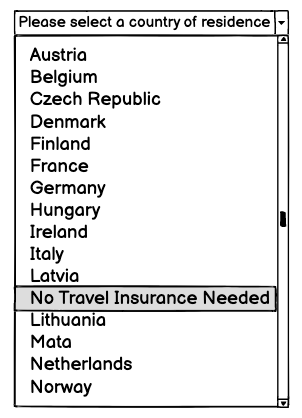 An example of Select Dropdown for Travel Insurance