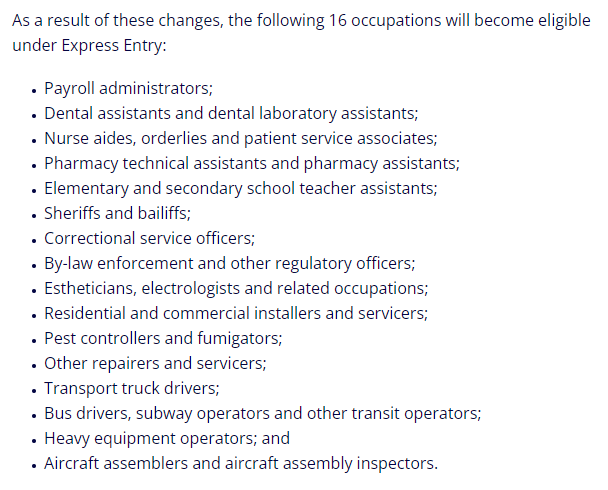 以下 16 個職業將符合申請「EE 快速通道 Express Entry」移民資格
