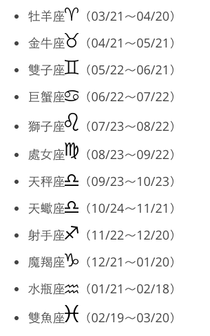 星座日期 Google 搜尋