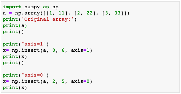 numpy.insert python prepend element to numpy array with axis parameter | by  Panjeh | Medium