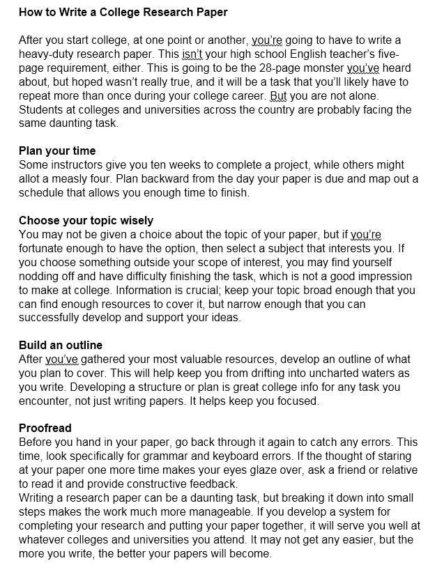 how to write a college research paper