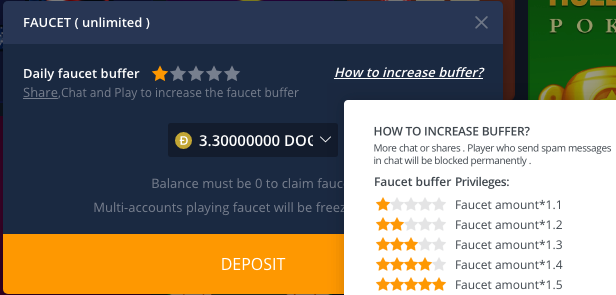 Unlimited faucet increase bonus system