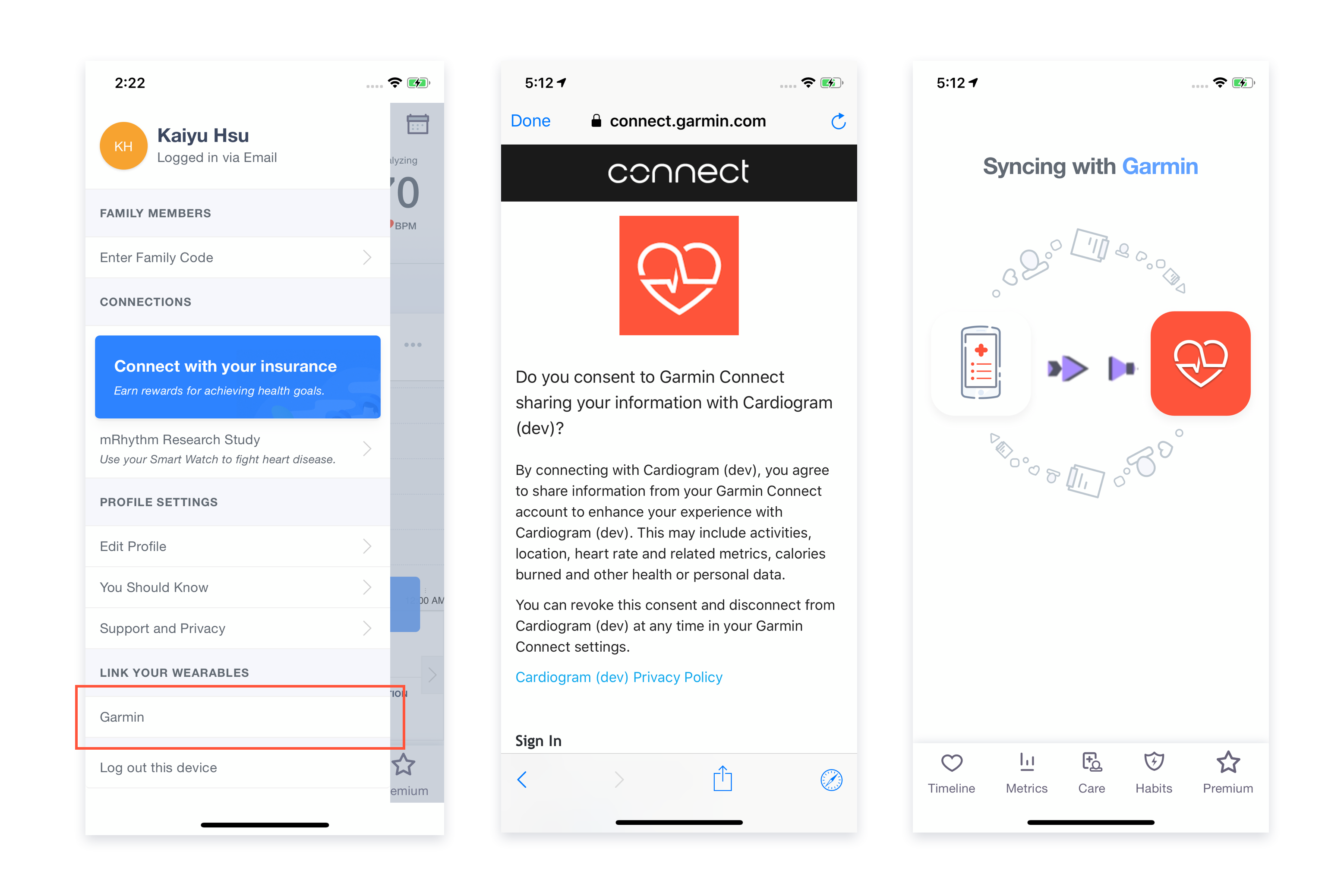 connect garmin to health app