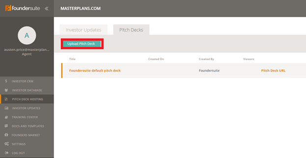 Posting your pitch deck in Foundersuite