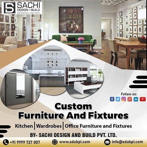 Custom fixture and furniture We provide full-service custom fixture and furniture manufacturing, installation, and support for any living room, modular kitchen, wardrobe, or bedroom by Sachi Design and Build Pvt. Ltd.