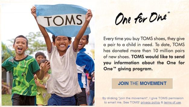 toms one for one campaign