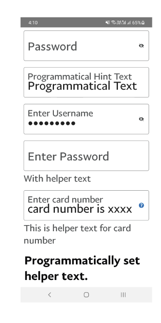 Screenshot of form components with resized text