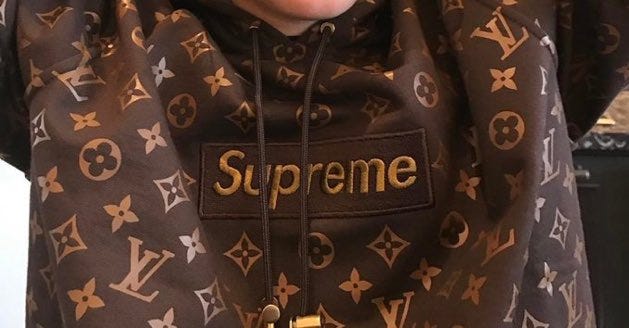Supreme Louis Vuitton Brown Hoodie For 