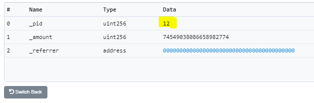 Input parameters for function