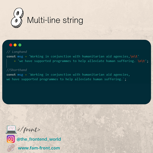 JavaScript multi-line string shorthand