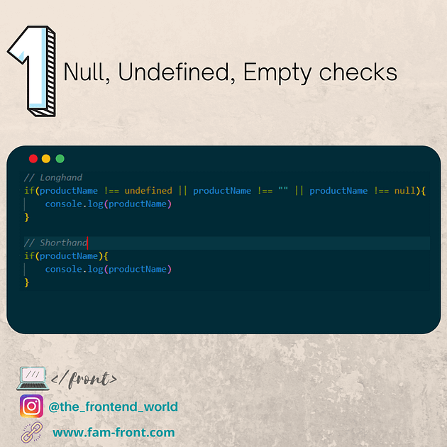 Null, undefined and empty checks shorthand