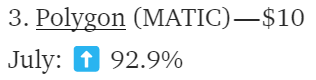 screenshot of the very thing you just read stating MATIC went up 92.9% in July