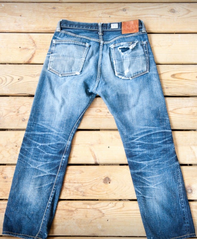 unwashed denim jeans