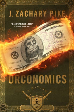 The cover for “Orconomics”, which shows a money bill with a well-dressed orc on it