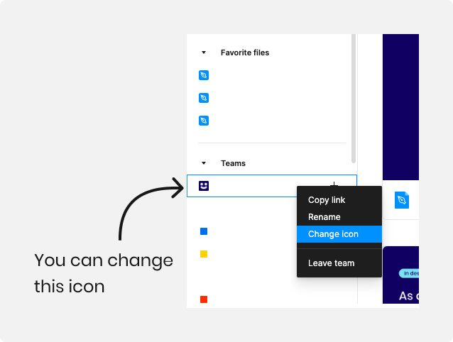 Add an icon to each team in the Figma file browser