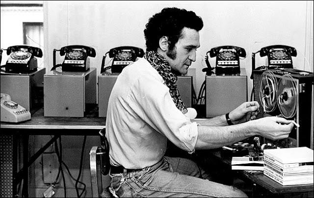John Giorno with the Dial-a-Poem telephone set up in 1969