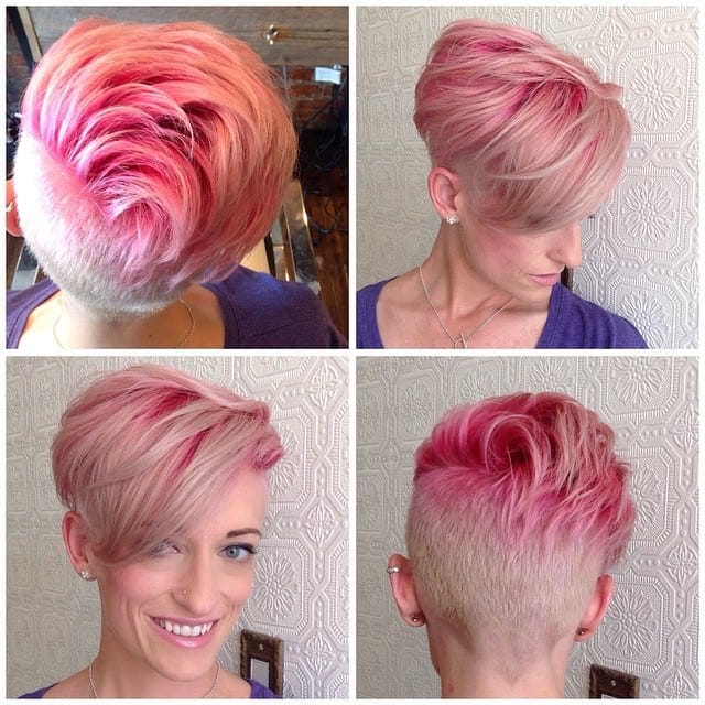 Soft Pink Undercut with Undone Textured Lengths and Bright Pink Shadow Root...
