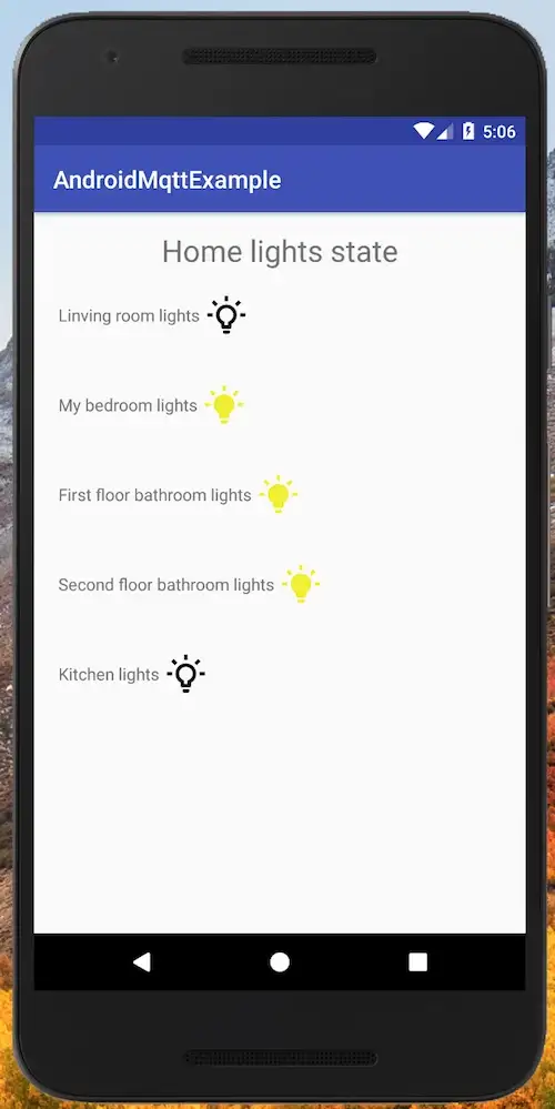 Figure 6. The application showing the list of light sensors and their state.