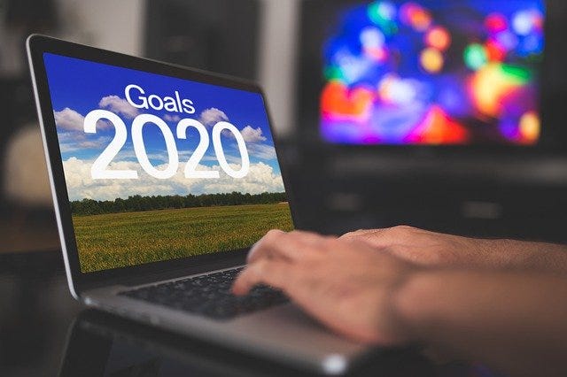 2020 Goals, on a laptop screen.