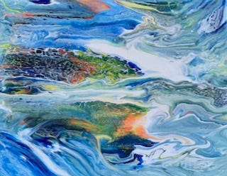Painting with blues and greens. Art brings joy, even when you’re not a formal artist.