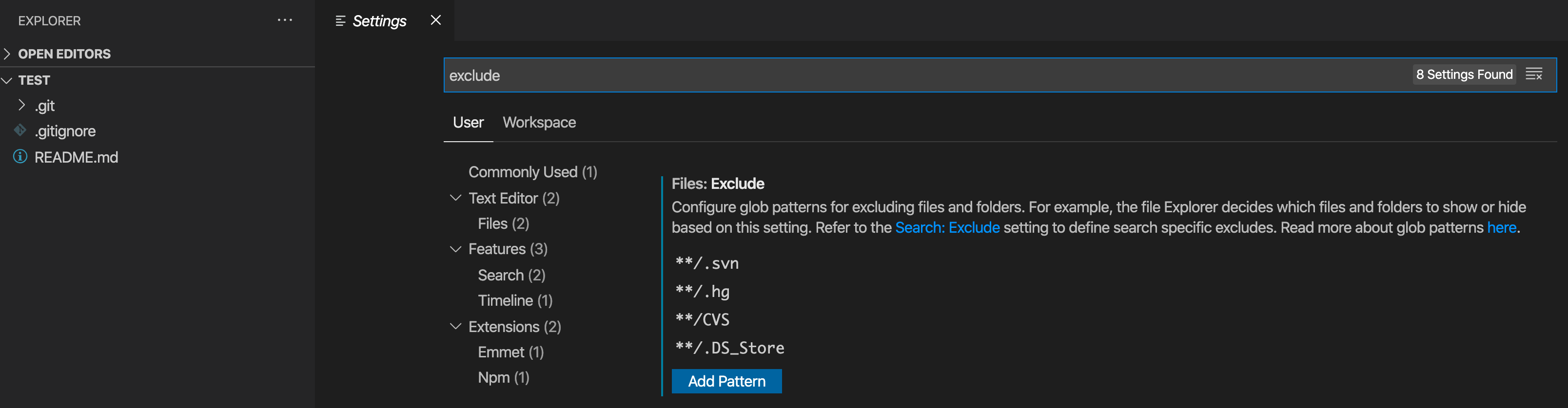 Show .git and other default hidden folders and files in VS Code by
