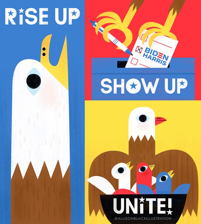 Lettering art of the phrase 'Rise up. Show up. Unite!' by Allison Black