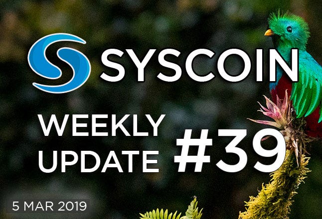 Syscoin Weekly Update 39 Syscoin Medium