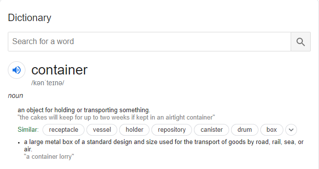 Google search result for Container