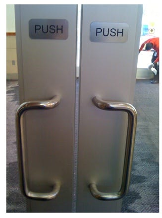 Push doors with handles