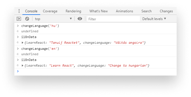 Calling changeLanguage through the console