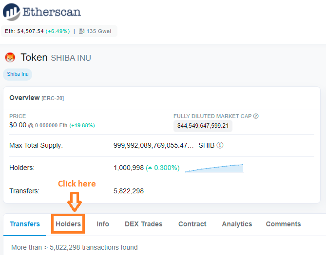 How to analyse an ERC20 token’s distribution on etherscan.io. Step 1: Go to “Holders”.