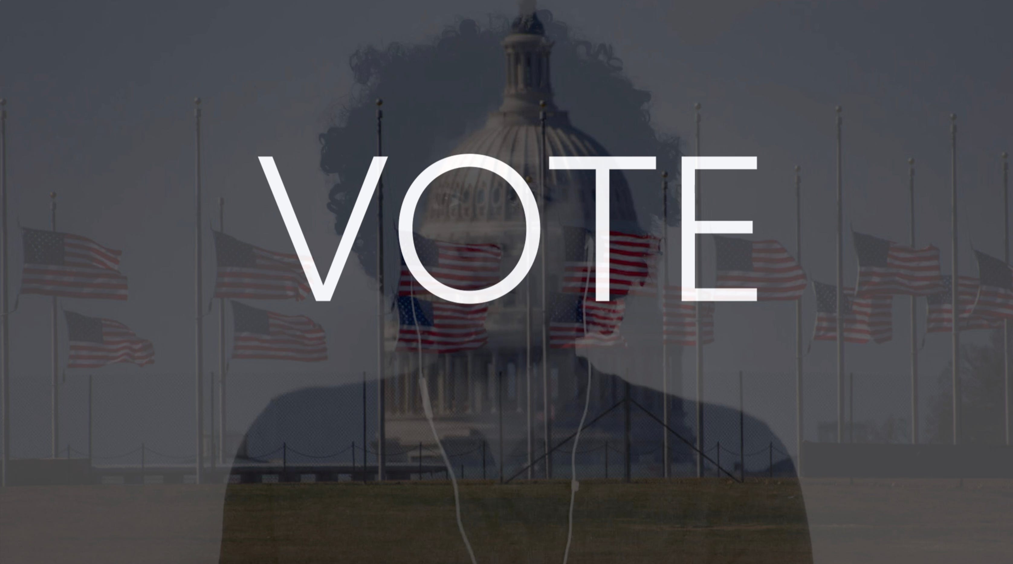 Image from the music video showing the word “Vote”