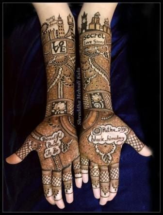 Bride And Groom Images In Mehndi Design