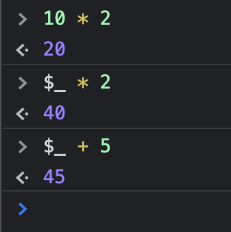 Screenshot of using the last result alias in Chrome dev tools