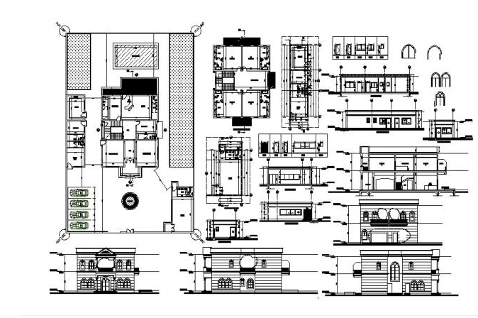 2 Storey Bungalow Design With Different Elevation In Autocad