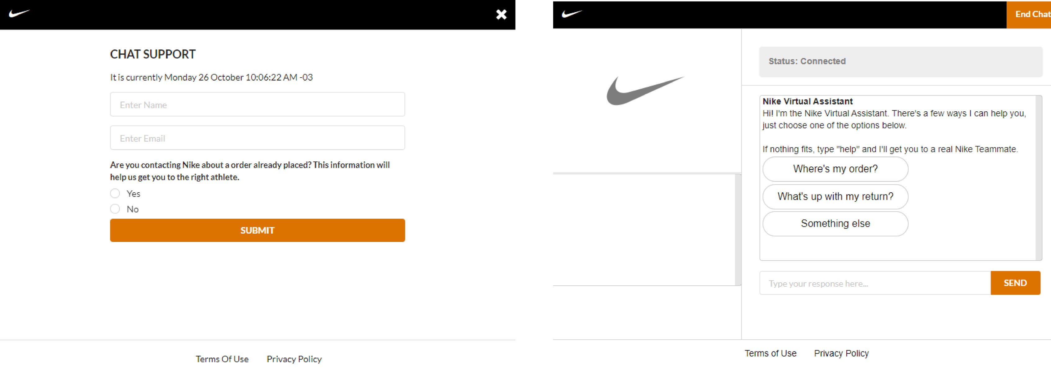 nike online chat help