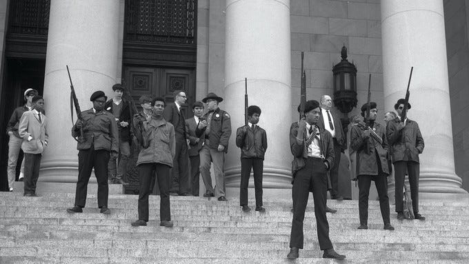 Image of Black Panthers armed at the California State Capitol in 1967.