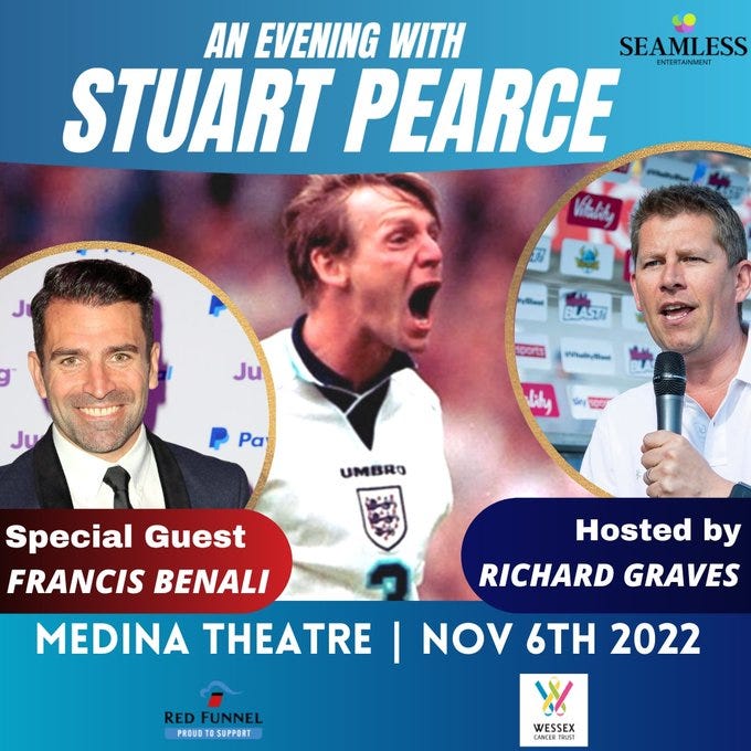 An Evening with England Footballing Legend Stuart Pearce at Medina Theatre 6th November with a…