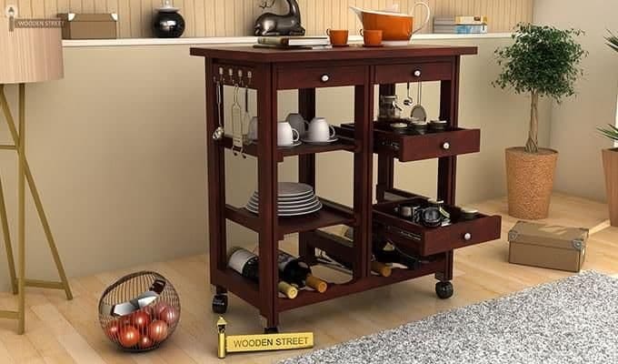 Solid Pine Top Kitchen Island Trolley Three Layer Shelf Rack With