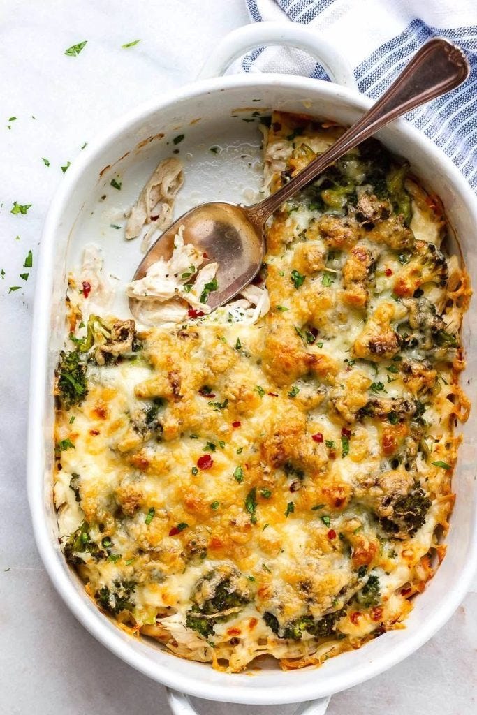 Keto Broccoli Chicken Casserole with Cream Cheese and Mozzarella