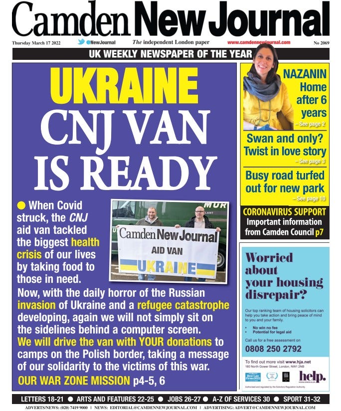 Camden New Journal drives van full of aid to refugees from Ukraine | by  Behind Local News | Behind Local News UK | Medium