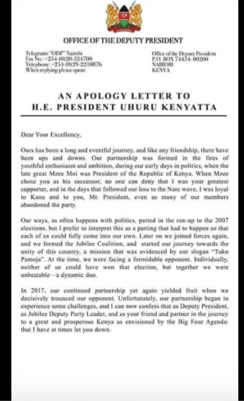 Hoax This Apology Letter Allegedly Sent By Kenya S Deputy President Is Fake By Pesacheck Pesacheck